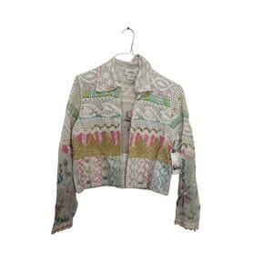 Sandy Starkman Jacket 100%Cotton Embroidered Long Sleeves Multicolor Size Medium